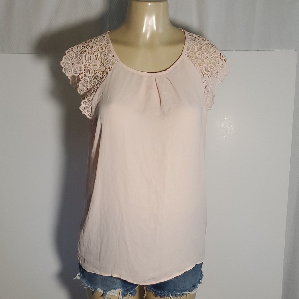 Philosophy pink satin top with lace Size L